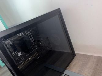 Omen PC including gaming desk , keyboard, mouse, and monitor