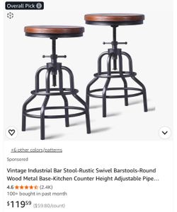 Vintage Industrial Adjustable Bar Stools – Set of 2 – $60