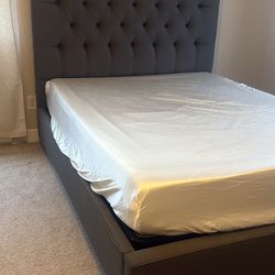 Tufted grey queen size bed frame ONLY
