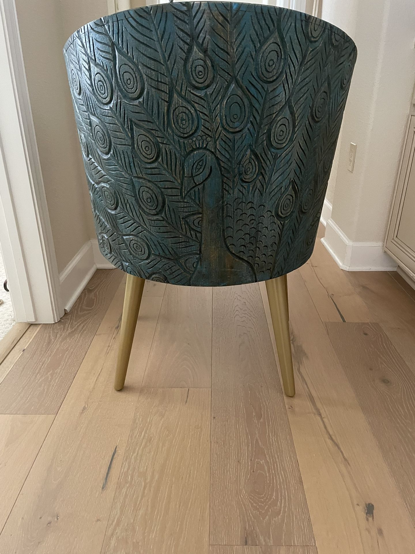 Craft Teal Carved Wood Peacock Chair
