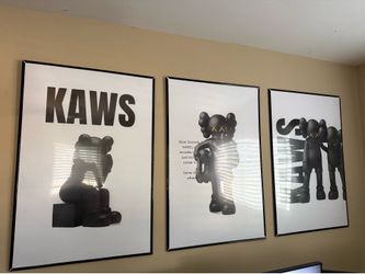 KAWS 3 Piece Framed Wall Art Set – Modern Black & White Decor