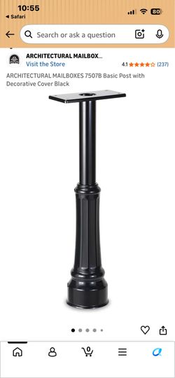 Basic Black Mailbox Post with Decorative Cover. Post Only.