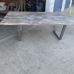 Old Wood Table Metal Base
