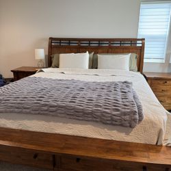 Wooden Sleigh King Bedframe With Two Matching Nightstands