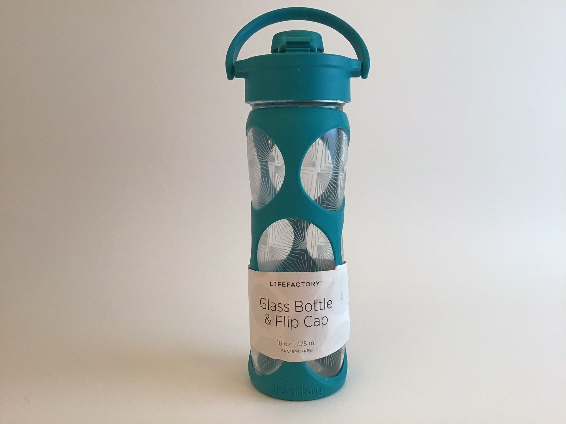 Life Factory glass water bottle with flip cap and silicone grip NEW
