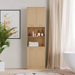 Kitchen Pantry Cabinet, 75" Tall Wood Storage Cabinet with Doors and Shelves, 4 Doors Open Countertop Utility Hutch Cupboard for Dining Room Living Ro