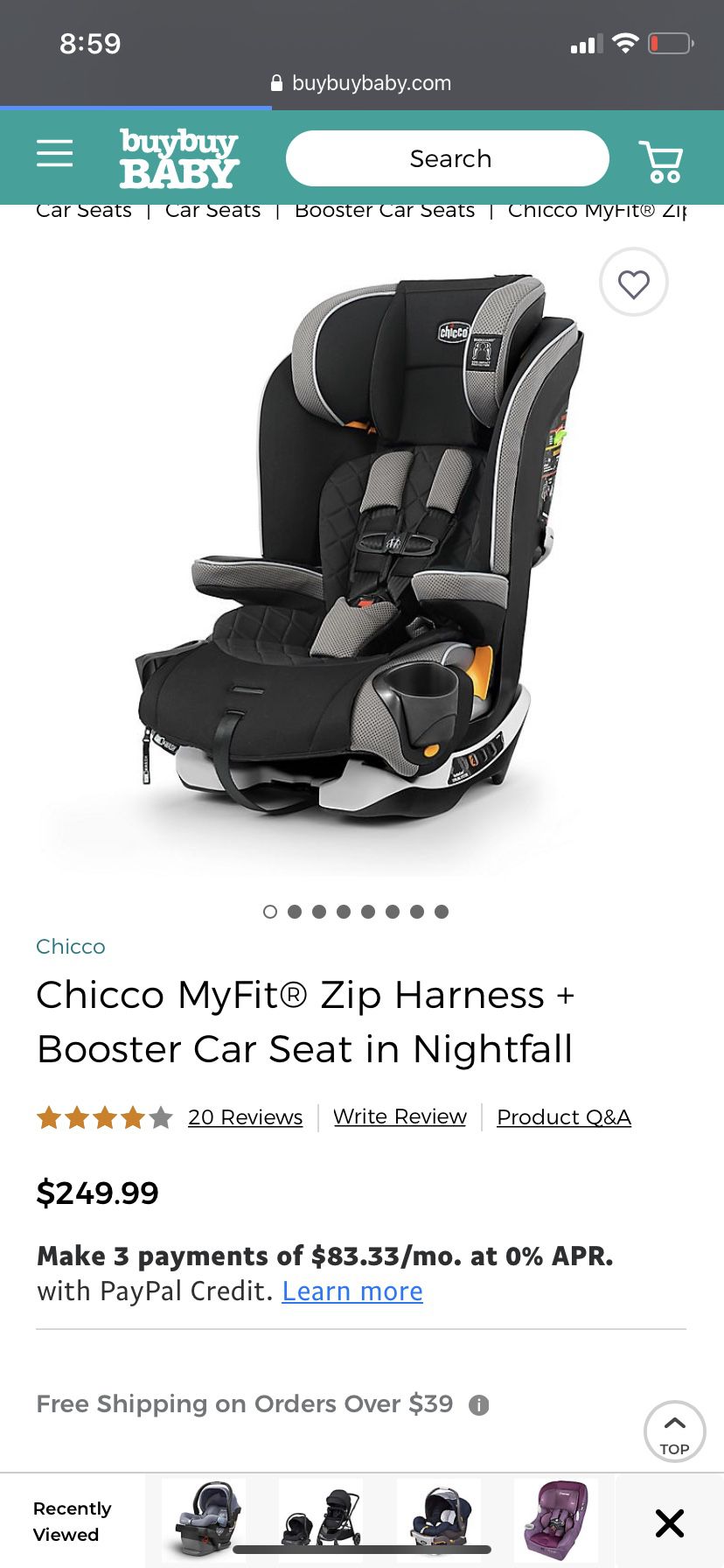 New Chicco MyFit Zip Harness + Booster Car Seat