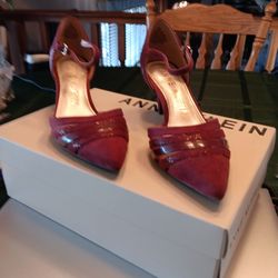 Anne Klein 2" Wine Suede Ankle Strap Heels