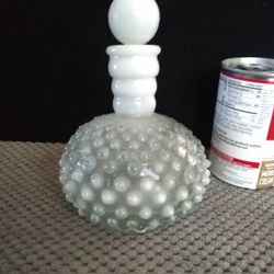 Vintage Fenton Opalescent Moonstone Hobnail Perfume Bottle With Stopper