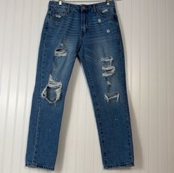 Distressed Medium Wash Straight Leg Jeans