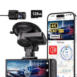 REDTIGER 4K Dash Cam Front and Rear, STARVIS 2 Sensor, Touch Screen 3.18", 128GB Card Included, Voice Control, 5.8GHz WiFi Car Dash Camera, GPS, Night