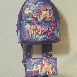 🌊 The Little Mermaid Loungefly Mini Backpack & Wallet Combo – Scuttle, Sebastian & Flounder! 🌊