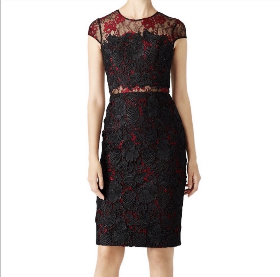 Monique Lhuillier Burgundy Black Lace Dress - Size 4