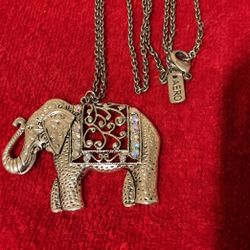 36” SilverTone Necklace With Elephant Pendant With Sparkly Rainbow Rhinestones,by AERO