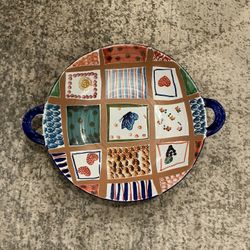 Italian Glazed Bowl Hand Made Hand Painted Glazed Butterflies Grapes