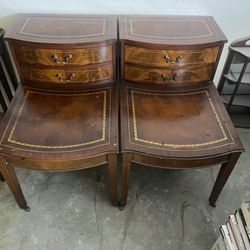 Pair of antique end tables with drawers and casters