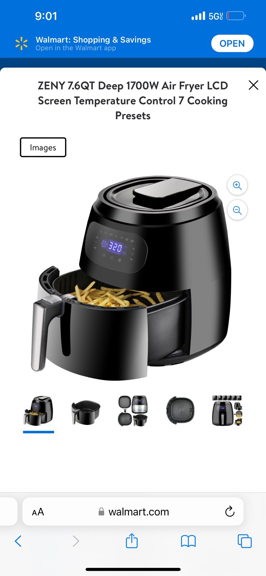 7.6QT Deep 1700W Air Fryer LCD Screen Temperature Control 7 Cooking Presets