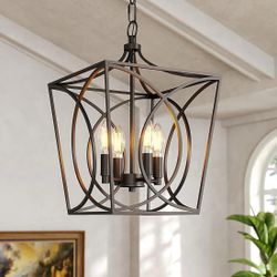 One 4-Light Pendant Light Fixture, Industrial Chandelier With Adjustable Chain