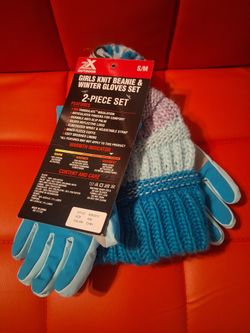 Girls' ZX (ZeroXposur) Outdoor Girls Knit Beanie & Winter Gloves Set (2 Piece Set) - Size S/M