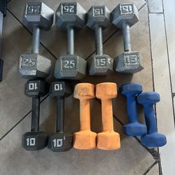 Dumbbells weights 5-25 pairs 126lbs total