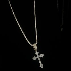 2mm22inch Diamond Tennis Chain/ Cross Pendant Bundle