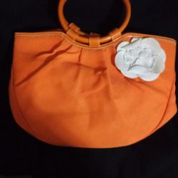 Neiman Marcus White Floral Orange Handbag Purse