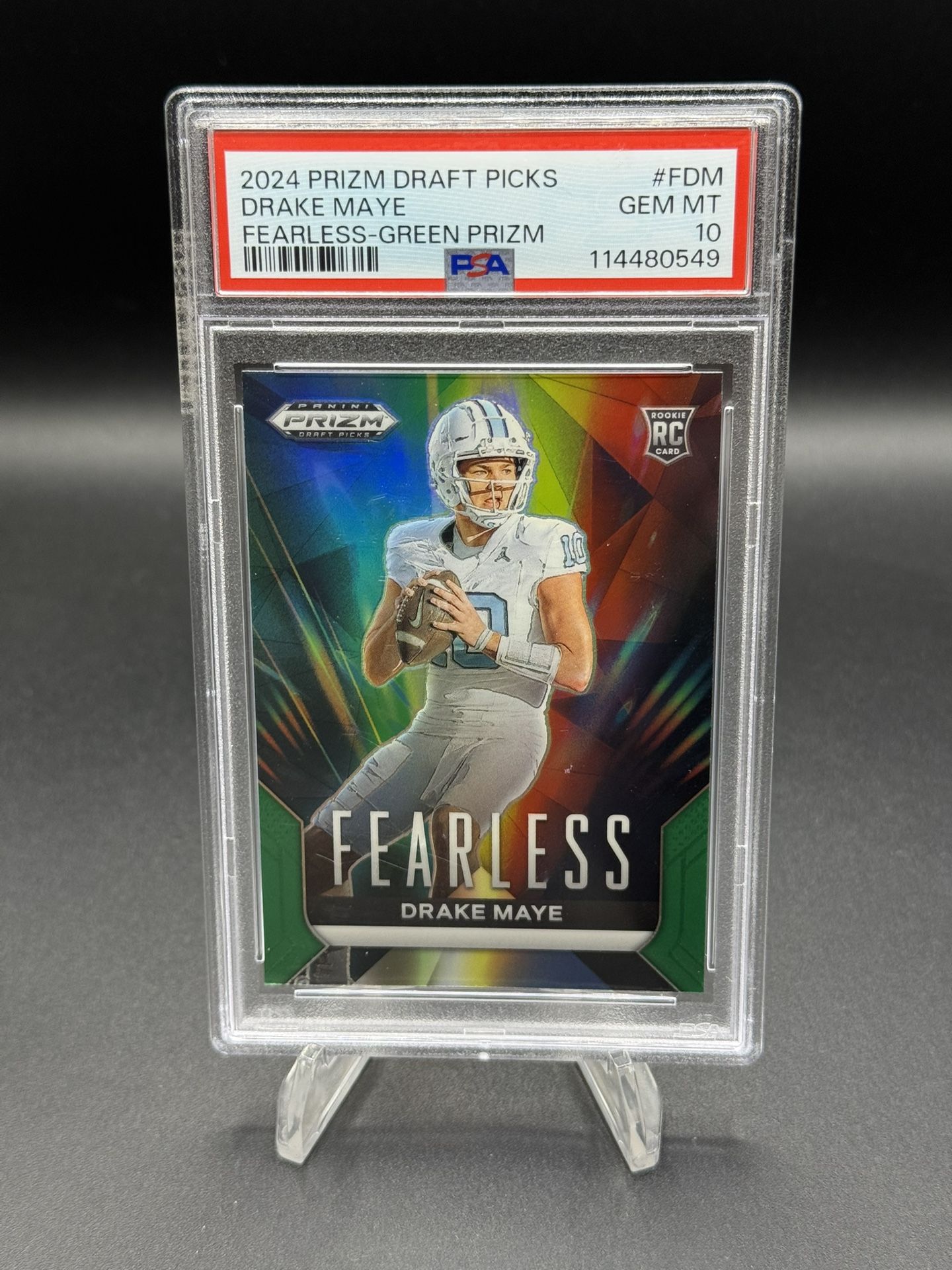 2024 Panini Prizm Draft Picks Fearless Green Prizm #FDM Drake Maye RC PSA GEM MT 10
