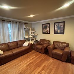 Brown/red leather couch set 