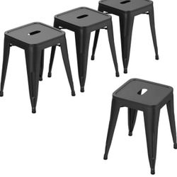 Home Industrial Metal Barstools Classroom Stools Kids Short Stools [Set of 4] Stackable for Indoor/Outdoor 18" Dining Chair
