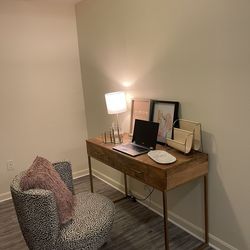 Cute Office Desk/Vanity with gold handles + Leopard Accent Chair