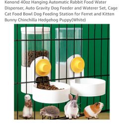 Kenond 40oz Hanging Automatic Rabbit Food Water Dispenser, Auto Gravity Dog Feeder and Waterer Set, Cage Cat Food Bowl Dog Feeding Station for Ferret 