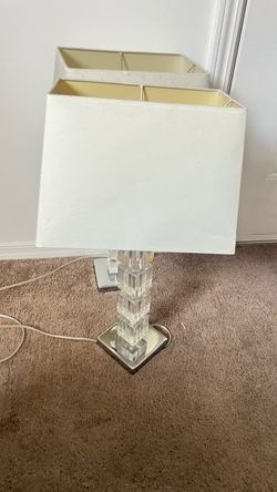 Crystal Block Table Lamp with White Shade