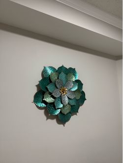 5-Pc Modern Teal & Gold Home Decor Set - Floor Arrangement, Vase & Wall Art