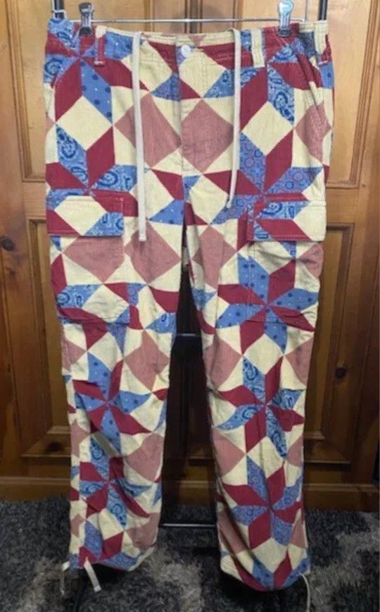 Urban Outfitters BDG Mens Multicolor Patterned Geo Print Corduroy Cargo Pants 32