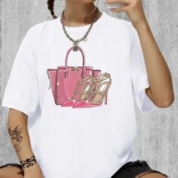 Bag & High Heels Pattern Casual T-Shirt