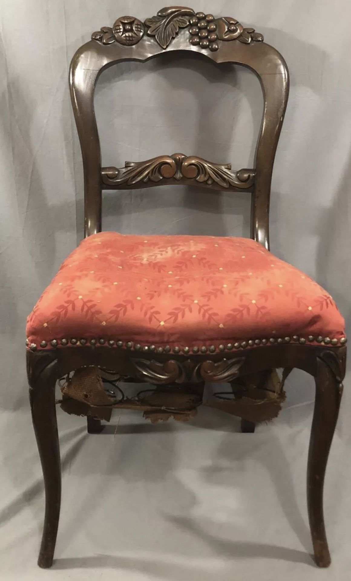 Vintage Antique Victorian Style Fruit Carved Chair For Repair Upcycle Redo