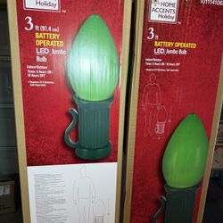 3 ft. Battery Operated LED Jumbo Green Bulb Holiday Yard Decorations