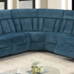 Brand New Blue Chenille Super Plush Power Reclining Sectional Sofa