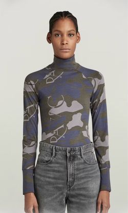 G-Star RAW Lecite AO Slim Turtleneck Top Camo Print Women’s Size S NWT