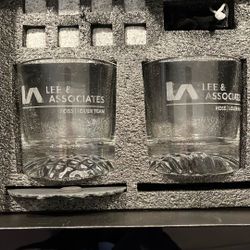 Brand New Set Of Two Glasses With Ice Cubes N Ceramic Coasters Still In Box