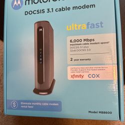 Motorola MB8600 DOCSIS 3.1 Cable Modem - Approved for Comcast Xfinity, Cox, and Charter Spectrum, Supports Cable Plans up to 1000 Mbps | 1 Gbps Ethern