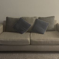 Grey Couch With Blue Pillows $200 Or Best Offer 