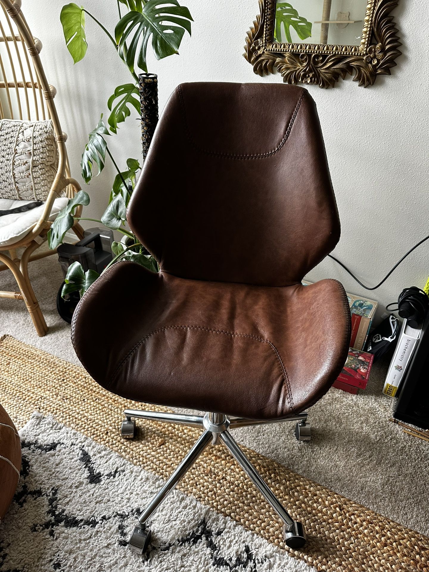 OSP Chatsworth Office Chair — Brown Faux Leather, Chrome Base