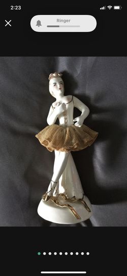 Vintage DRESDEN LACE German Ballerina Porcelain Figurine Marked. Porcelain lace tutu skirt.