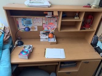 Heavy Wood Frame Desk - w/ Back and Drawers