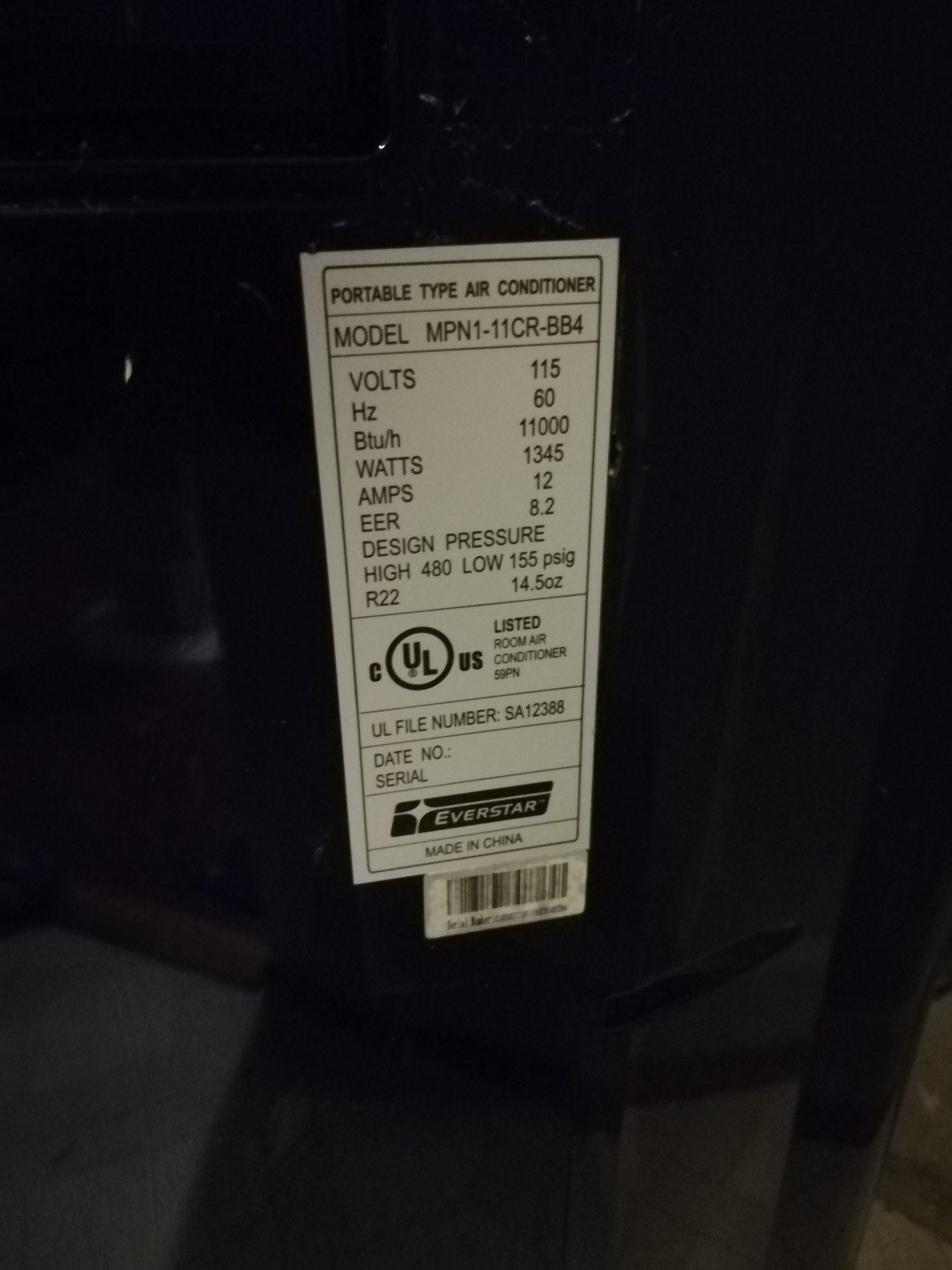 Everstar MPN111CRBB4 Portable A/C Air Conditioner Unit for Sale in