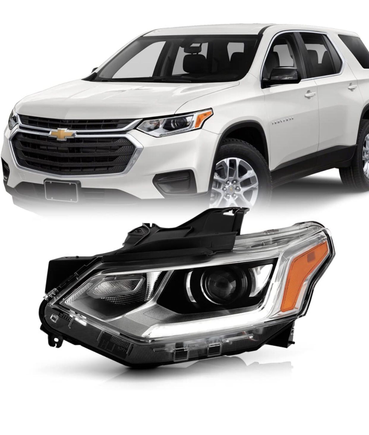 For [HID/Xenon Model] 2018-2020 Chevy Traverse LED DRL Projector Headlight Headlamp Replacement Driver Side