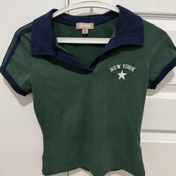 Dark Green Short Sleeve Polo Shirt with Navy Blue Collar