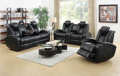 Power Motion Black Home Theater Sofa w/LED Lights & USB Port ($39 - No Credit Check Needed)