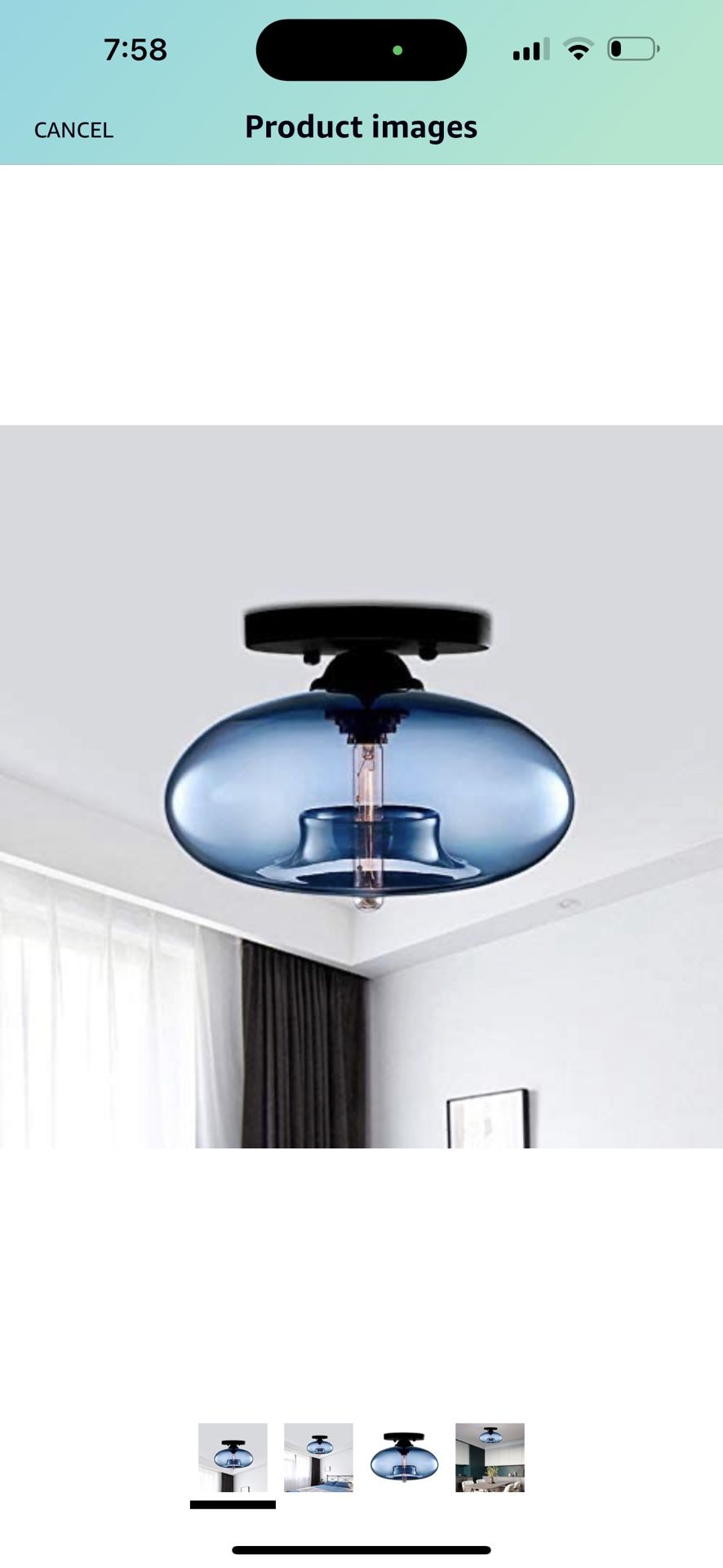 LITFAD 1 Light Oval Semi Flush Ceiling Lighting with Blue Glass Shade Minimalist Outdoor Flushmount in Black Modern Ceiling Lamp for Bedroom Dining Ro